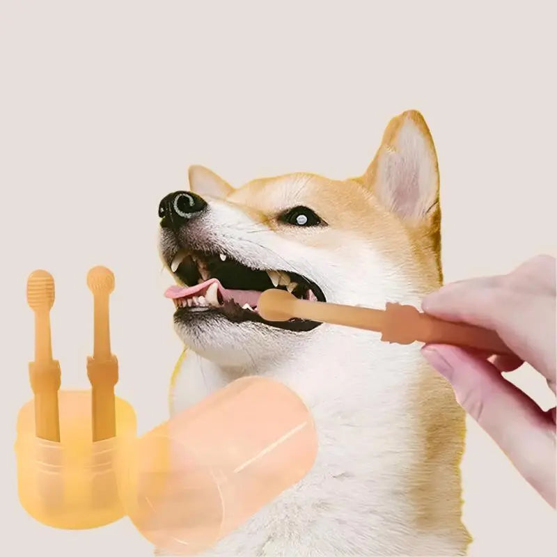 Soft silicone toothbrush and tongue scraper for dogs and cats pet dental care