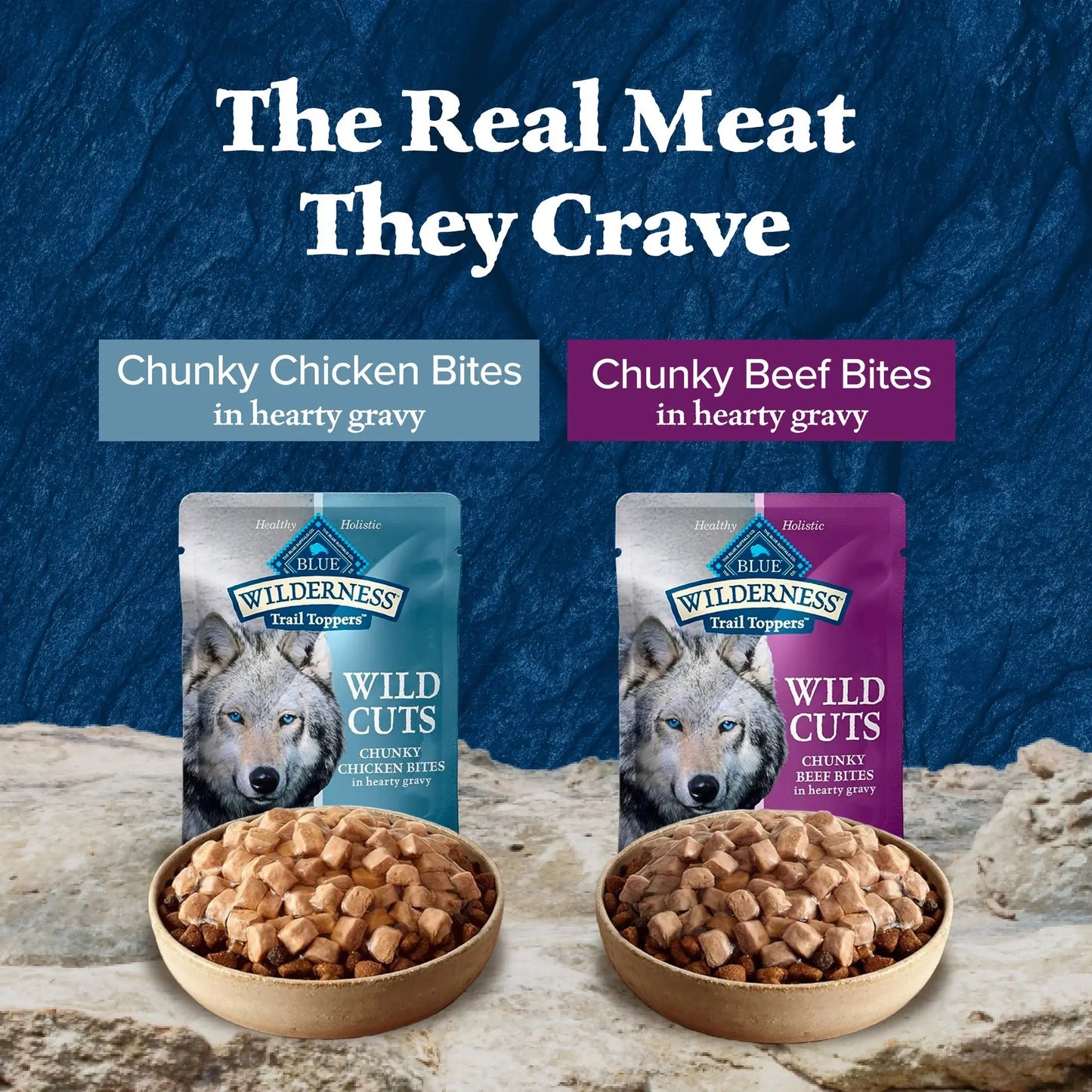 (4 Pack) Blue Buffalo Wilderness Wild Cuts Wet Dog Food Toppers, Chicken & Beef, 3-Oz. (12 Count) Blue Buffalo