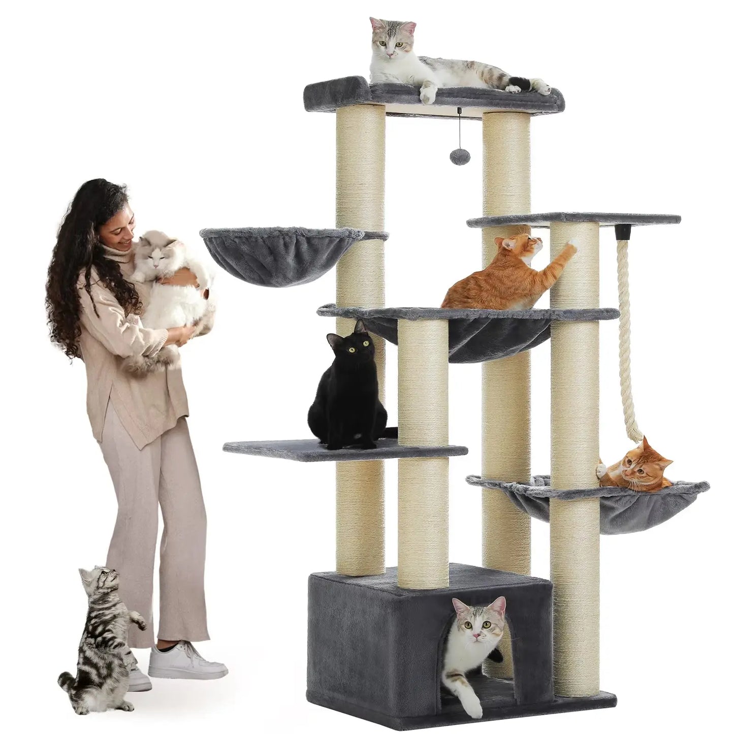 Big Cat Tree for Large Cats Robust Cat Tower with Several Levels Cat House Climbing Tree with Hammock 11 Sisal Posts Large Perch Excel Pets