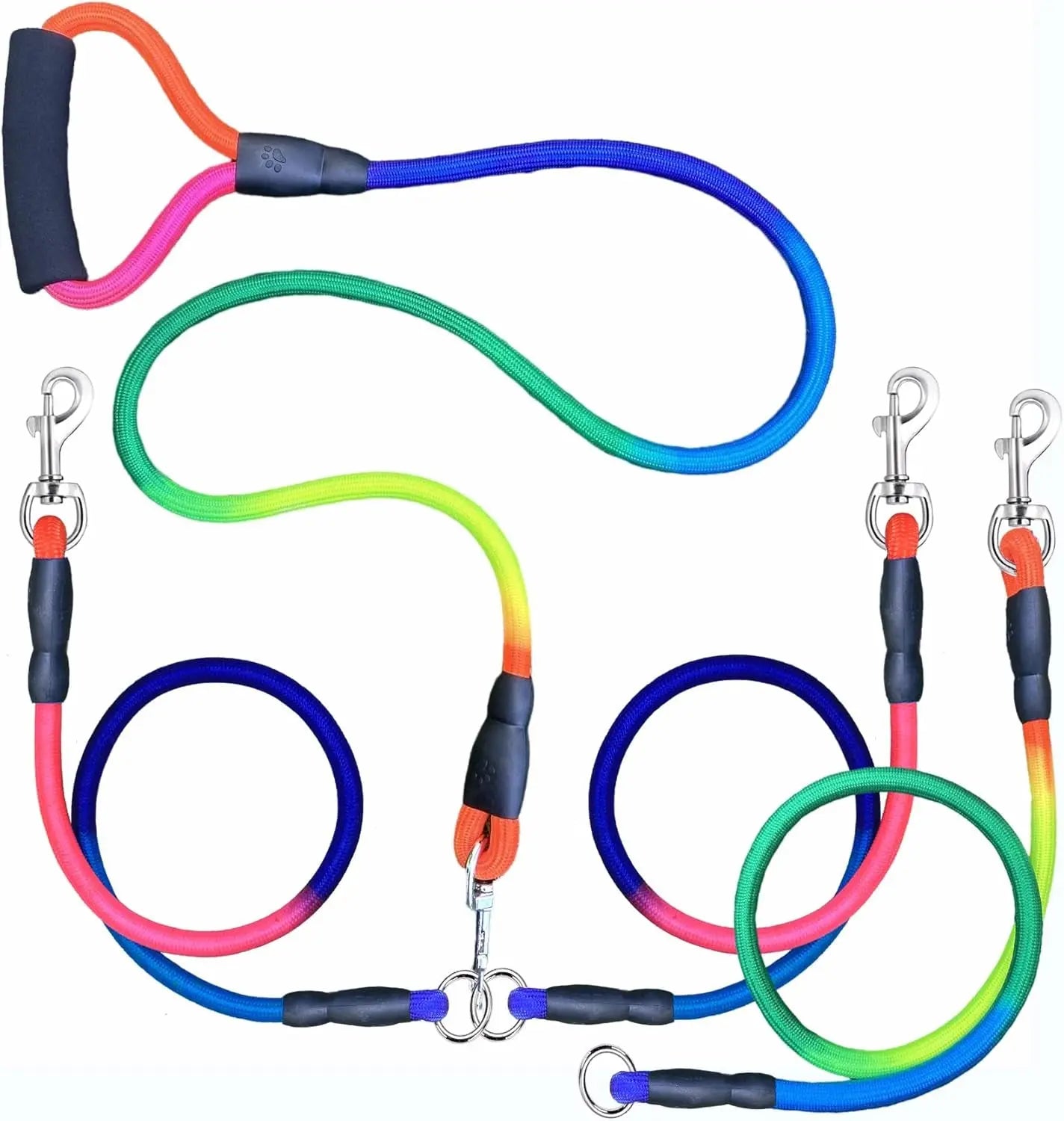 Heavy Duty 3 Dog Leash No Tangle Detachable 360° Swivel Device Multiple Dog Leash with Padded Handle for Two/Three Pets SonQueen
