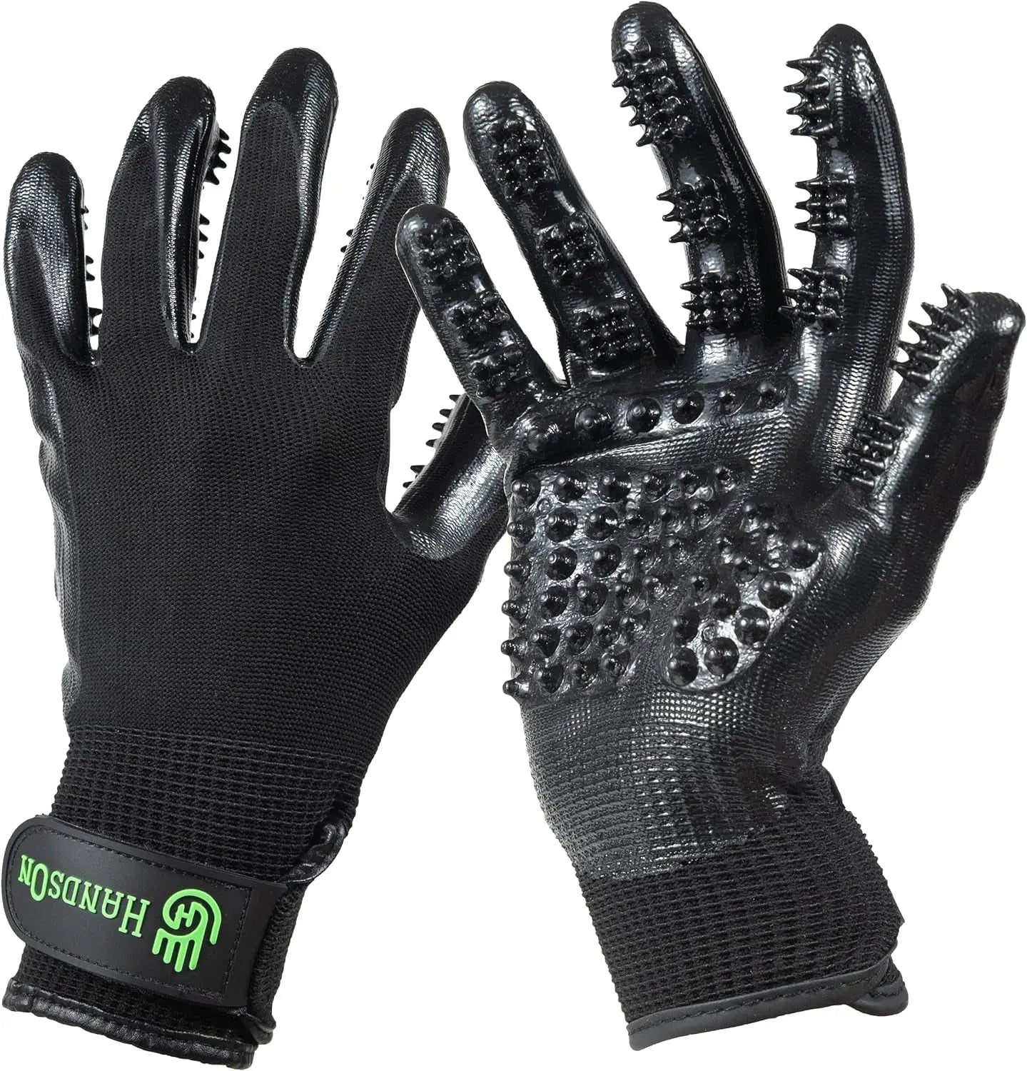 H HANDSON Pet Grooming Gloves - Patented #1 Ranked, Award Winning Shedding, Bathing, & Hair Remover Gloves - Gentle Brush for Cats, Dogs, and Horses (Grey, Large) HANDS ON EQUINE LLC