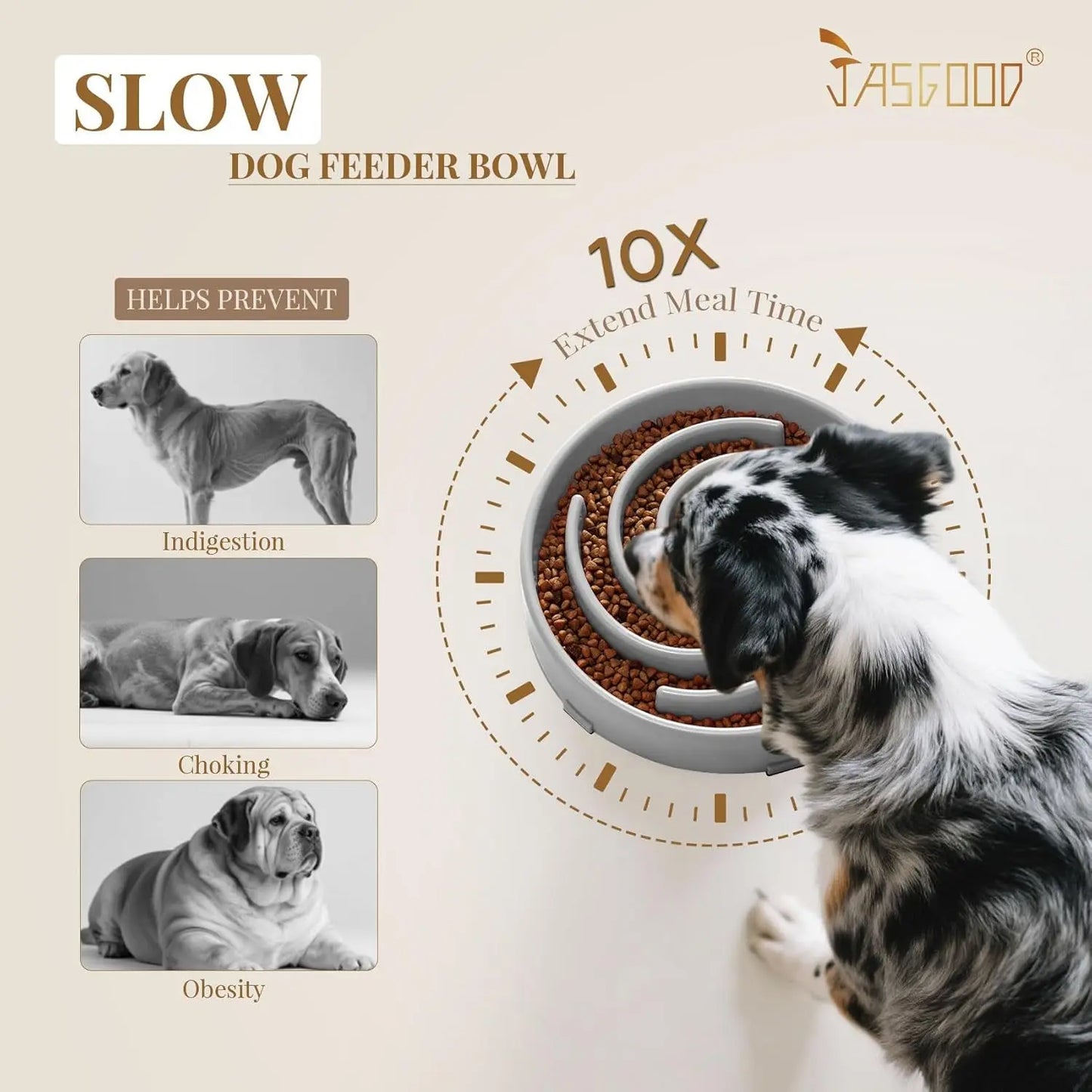 JASGOOD Anti-Gulping Slow Feeder Dog Bowl - Promote Healthy Eating Habits for Large and Medium Breeds with Unique Spiral Maze Design JASGOOD