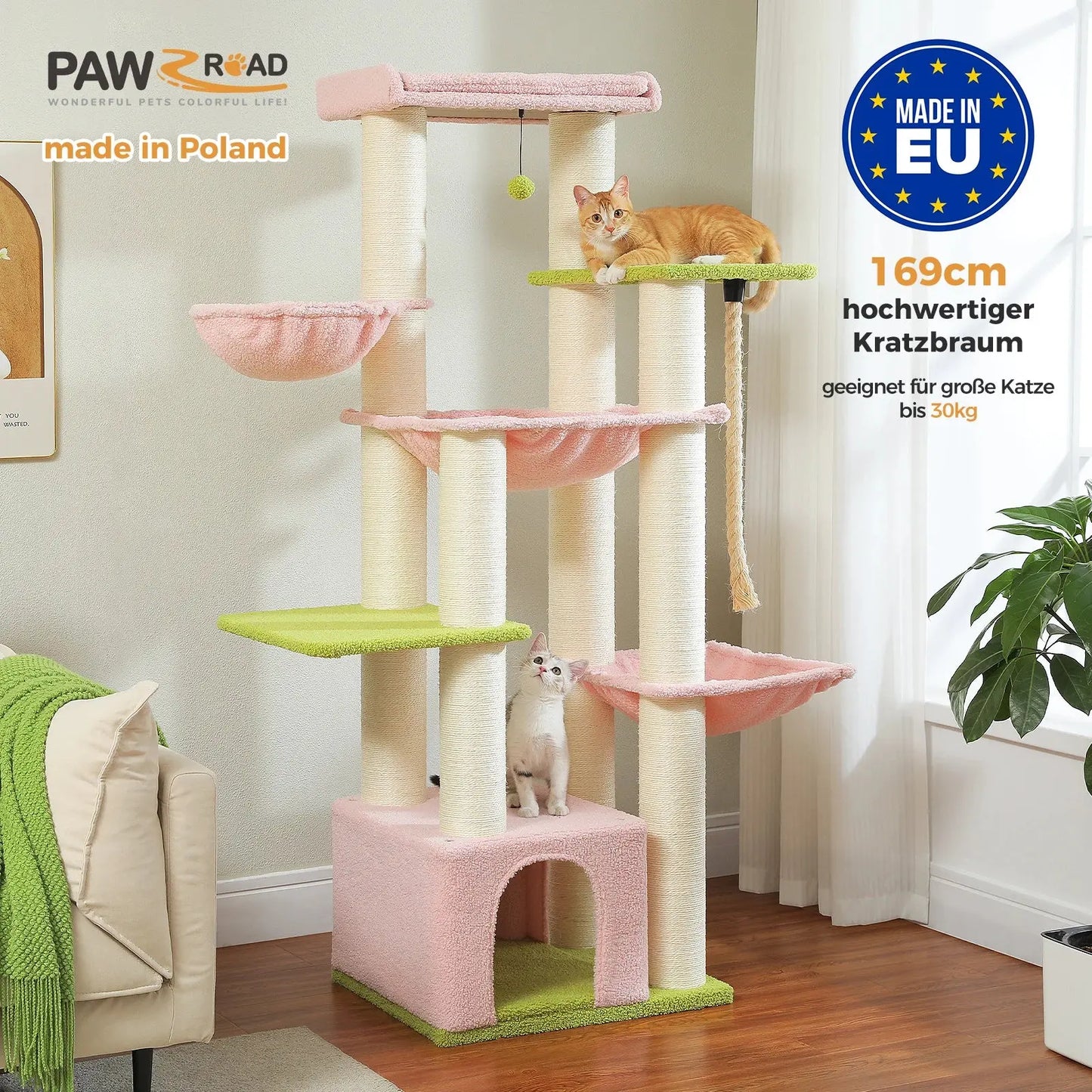 Big Cat Tree for Large Cats Robust Cat Tower with Several Levels Cat House Climbing Tree with Hammock 11 Sisal Posts Large Perch Excel Pets