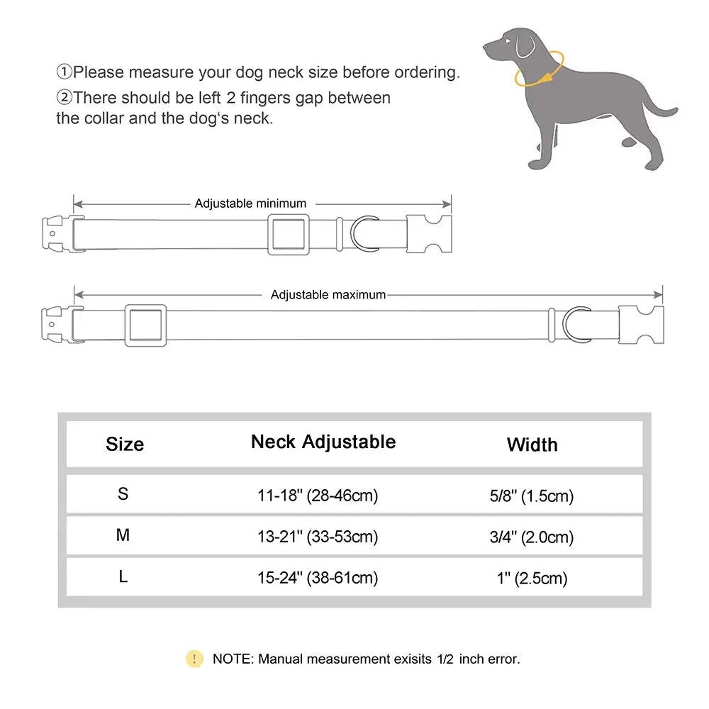 Custom Nylon Dog Collar Cute Print Dog Collars Free Engraved Pet ID Collars Necklace for Small Medium Large Dogs Pug Adjustable Excel Pets