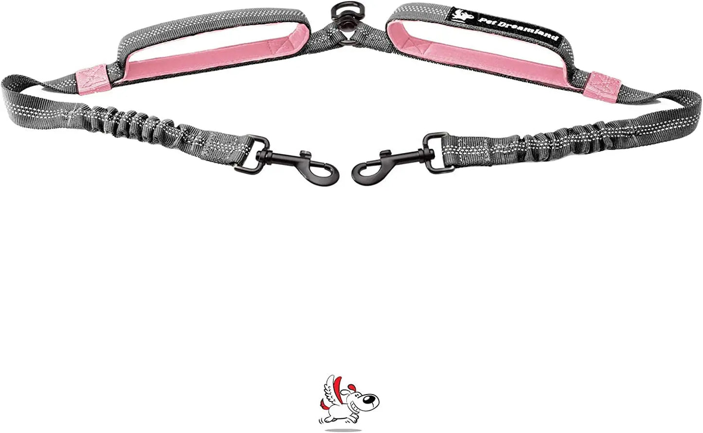 Unleash the Fun: Pet Dreamland's Hands-Free Double Dog Leash for Your Dynamic Duo (Dark Grey & Pink) – Perfect for Jogs, Walks, and Shenanigans! Pet Dreamland