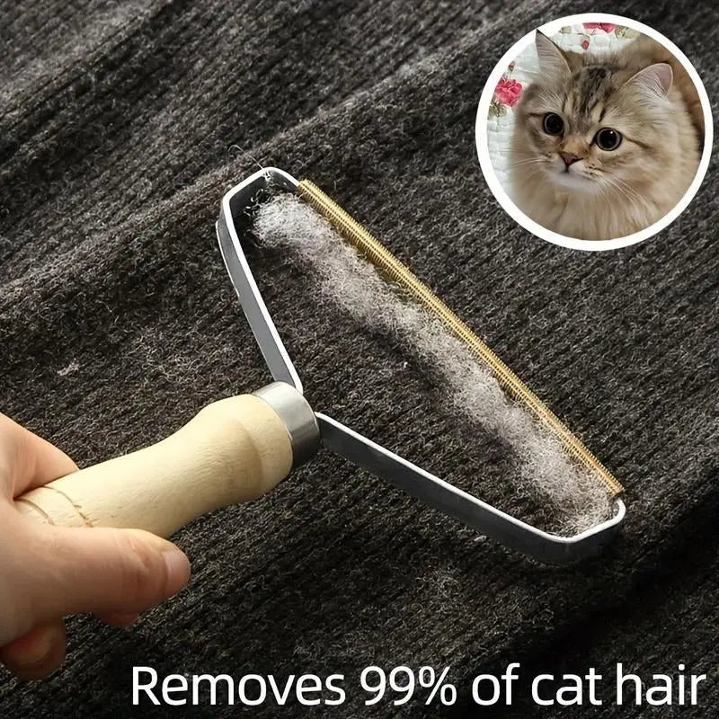 Reusable Pet Hair Remover: Wooden Handle Lint Tool Excel Pets