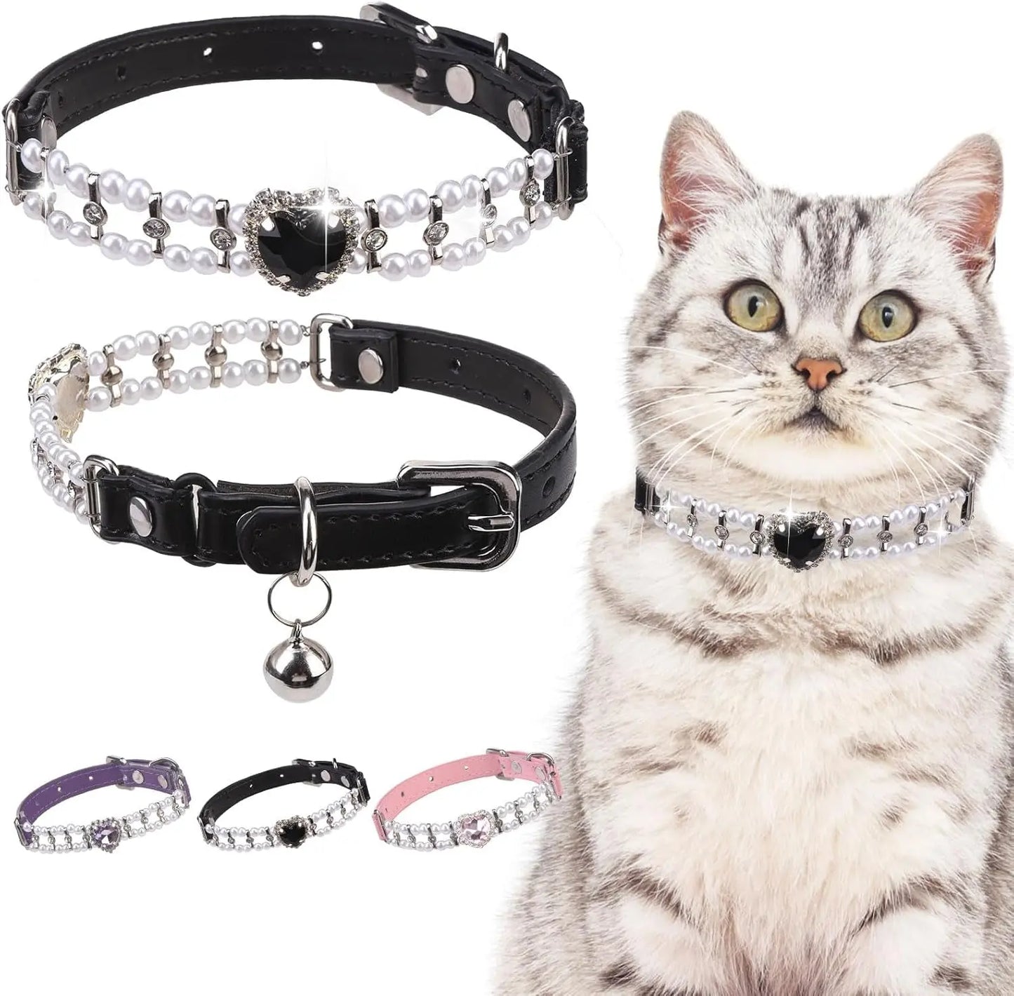 EXPAWLORER Soft Velvet Breakaway Cat Collars with Rhinestones - 2 Pack Adjustable Christmas Gifts for Cats and Small Dogs EXPAWLORER