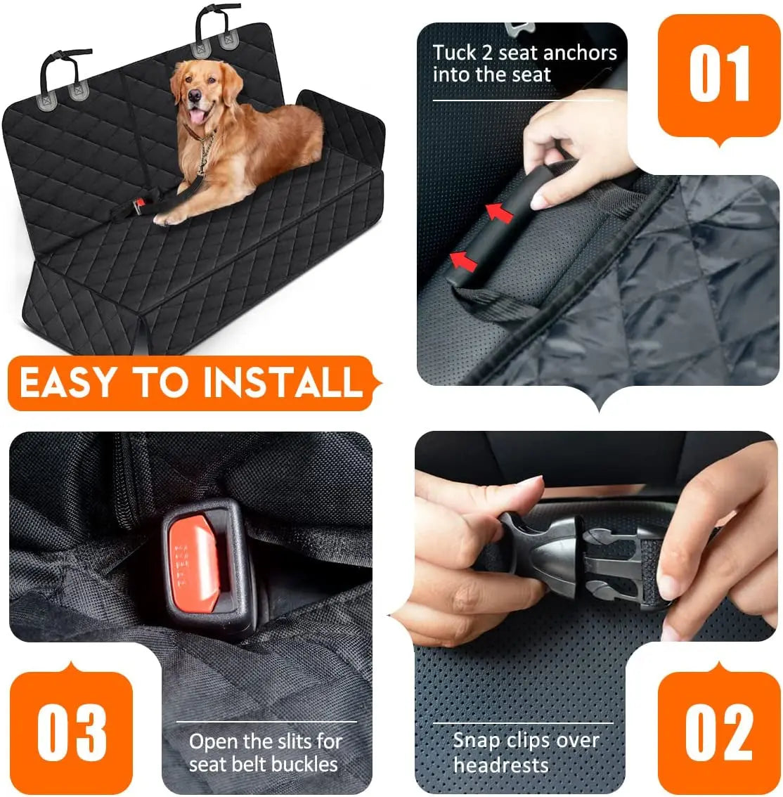 Dog Car Seat Cover, Back Seat Cover for Dogs Pet Car Seat Protector Waterproof Bench Car Seat Cover, Non-Slip Rear Seat Cover Fits Middle Armrest for Most Cars Trucks Suvs - Black Excel Pets