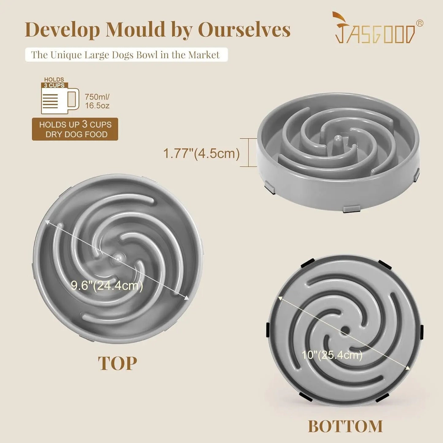 JASGOOD Anti-Gulping Slow Feeder Dog Bowl - Promote Healthy Eating Habits for Large and Medium Breeds with Unique Spiral Maze Design JASGOOD