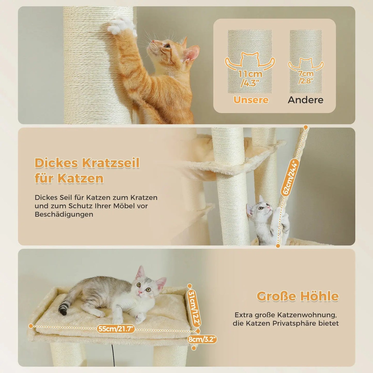 Big Cat Tree for Large Cats Robust Cat Tower with Several Levels Cat House Climbing Tree with Hammock 11 Sisal Posts Large Perch Excel Pets