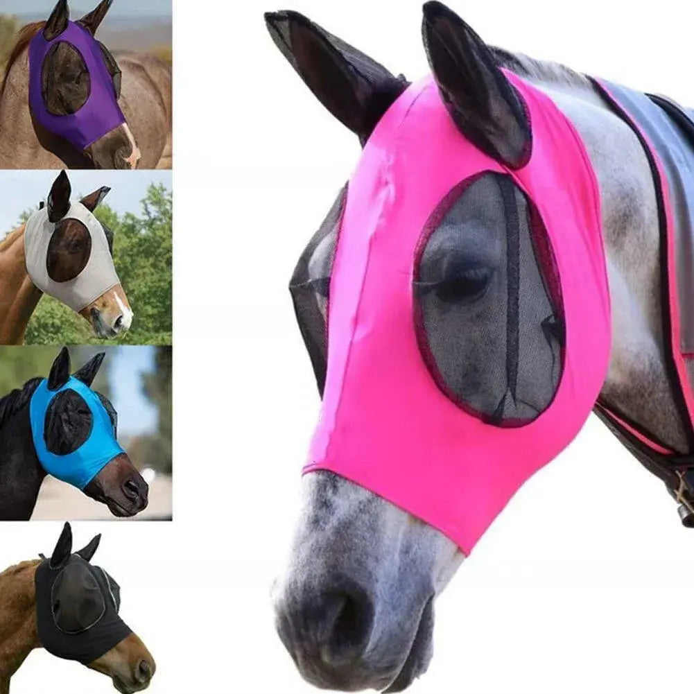 Mosquito Proof Horse Mask New Multicolor Horse anti Mosquito Face Mask Breathable Stretch Knitted Mesh Horse Head Cover Supplies Excel Pets