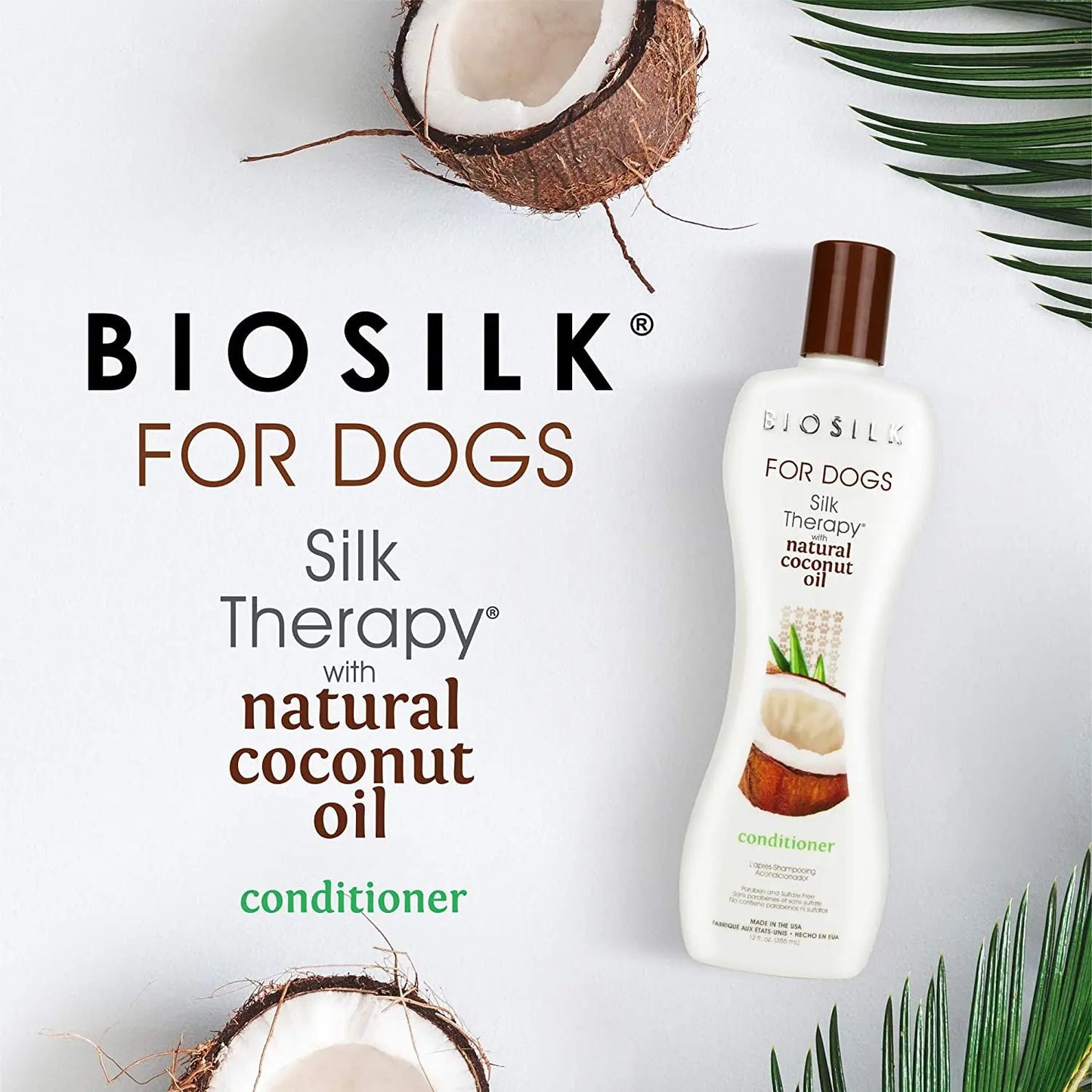 Transform Your Dog's Coat with BioSilk Silk Therapy Conditioner - Nourishing Coconut Oil Formula for Silky Smooth Fur, 12 Ounces Fetch for Pets