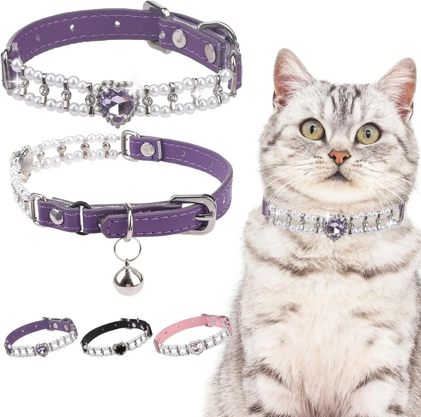 EXPAWLORER Soft Velvet Breakaway Cat Collars with Rhinestones - 2 Pack Adjustable Christmas Gifts for Cats and Small Dogs EXPAWLORER