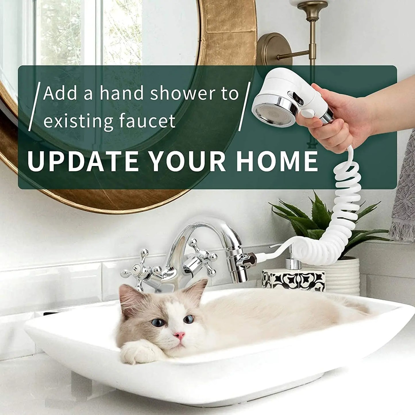 Sink Faucet Sprayer Attachment, Shower Head Attaches to Tub Faucet, Dog Bathing Hose Shower Set for Laundry Bathroom Kitchen Excel Pets