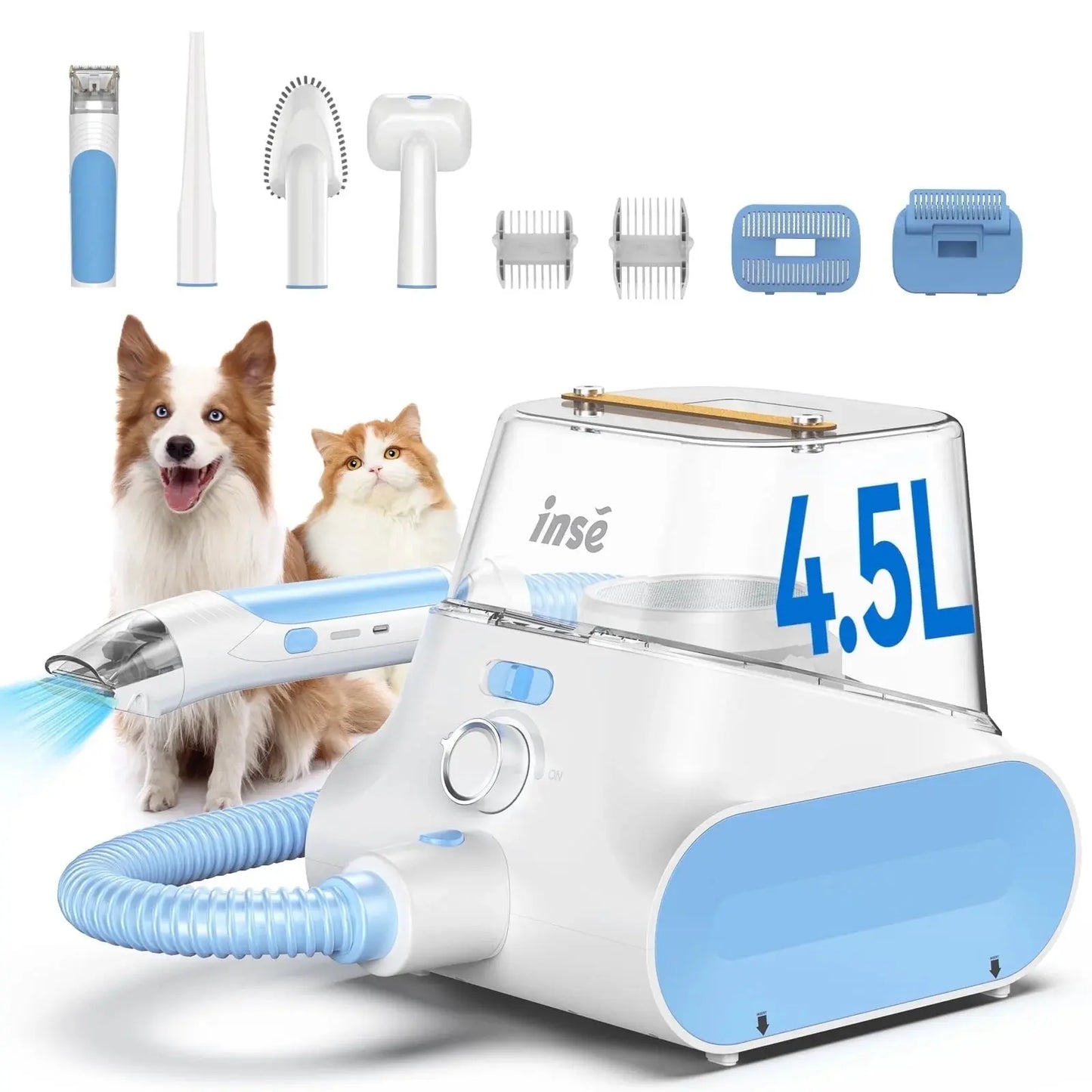 Grooming Vacuum, 4.5L Large Capacity Pet Grooming Kit & 5-In-1 Ultra-Low Noise Pet Grooming Vacu for Dog, Cat Excel Pets