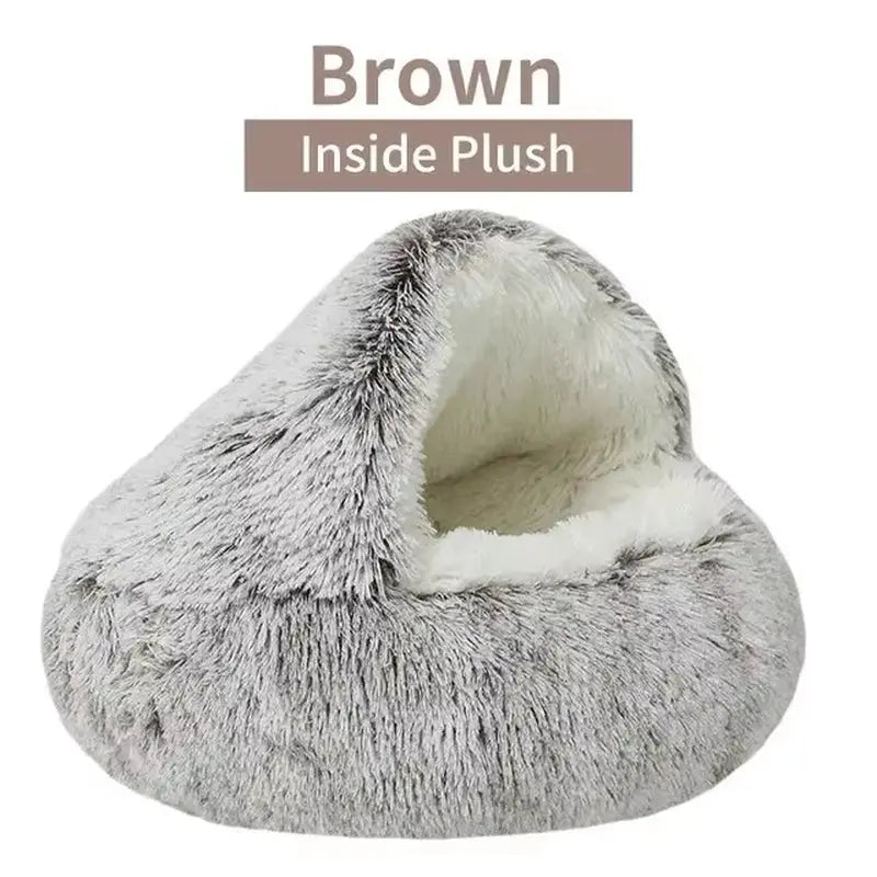 Plush Hooded Pet Bed round Fluffy Soft Cat Bed Pet Cushion Warm Cat Dog 2 in 1 Sleeping Nest Cave for Small Dogs Excel Pets