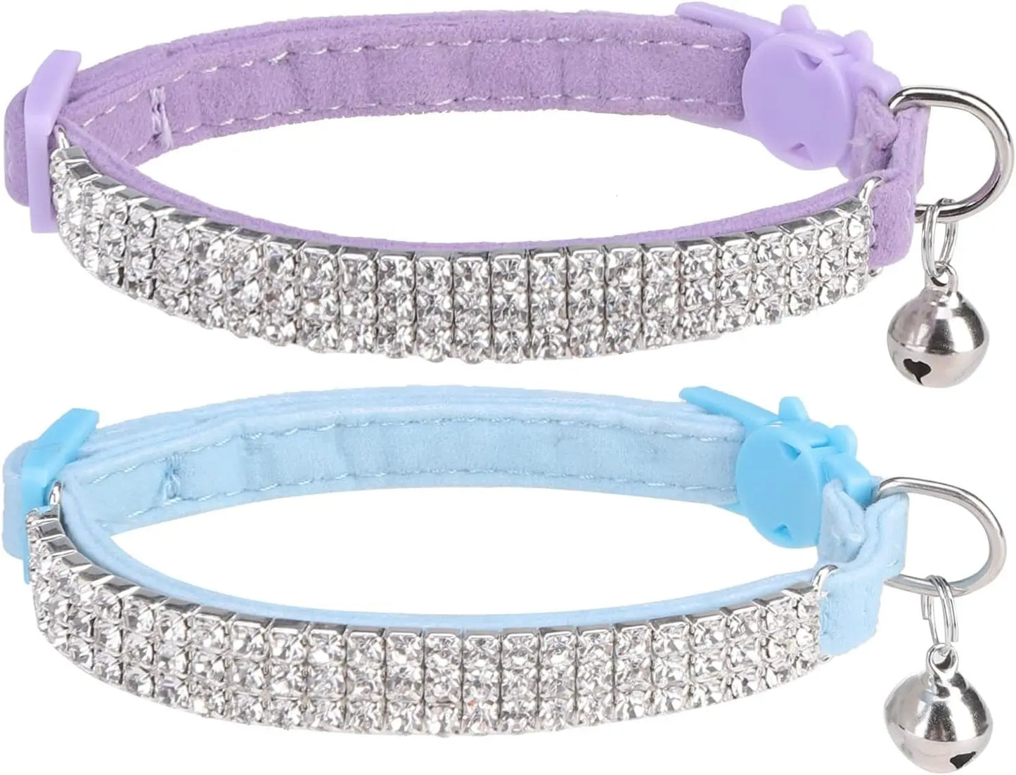 EXPAWLORER Soft Velvet Breakaway Cat Collars with Rhinestones - 2 Pack Adjustable Christmas Gifts for Cats and Small Dogs EXPAWLORER