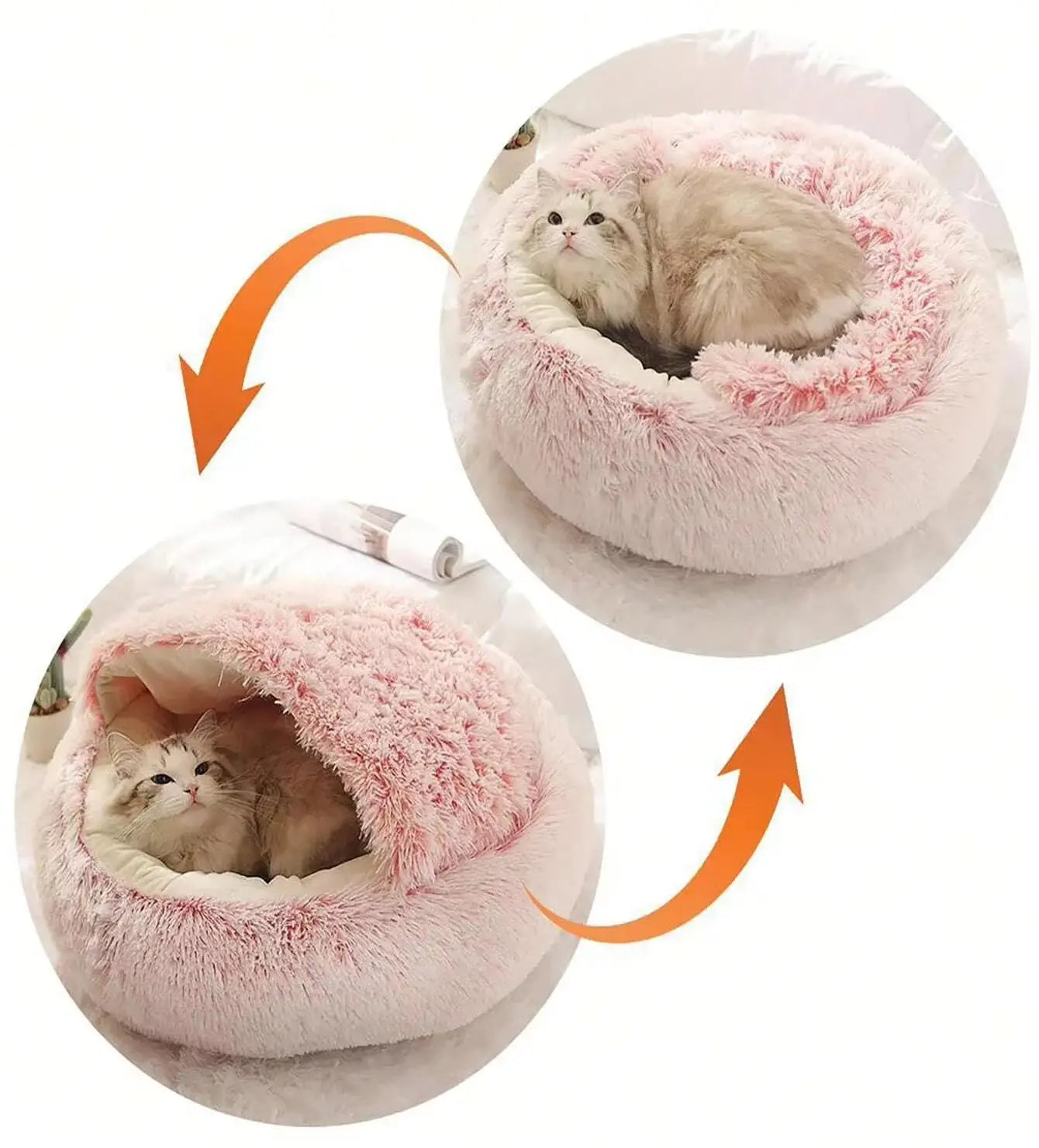 Plush Hooded Pet Bed round Fluffy Soft Cat Bed Pet Cushion Warm Cat Dog 2 in 1 Sleeping Nest Cave for Small Dogs Excel Pets