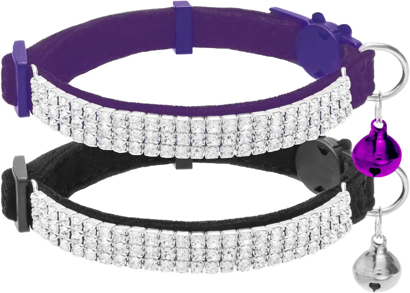 EXPAWLORER Soft Velvet Breakaway Cat Collars with Rhinestones - 2 Pack Adjustable Christmas Gifts for Cats and Small Dogs EXPAWLORER