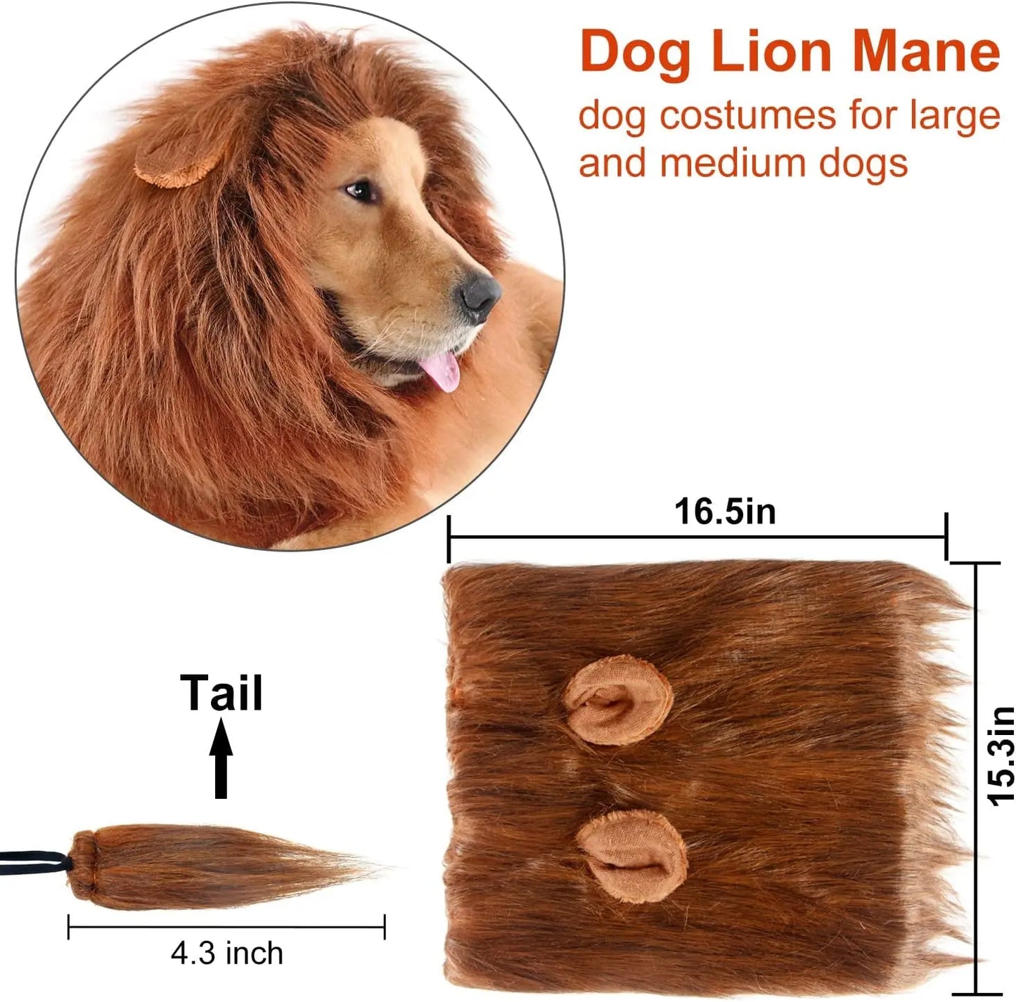 CPPSLEE Lion Mane for Dog Costumes, Realistic Wig for Medium to Large Sized Dogs, Halloween Costumes (Dark Brown)