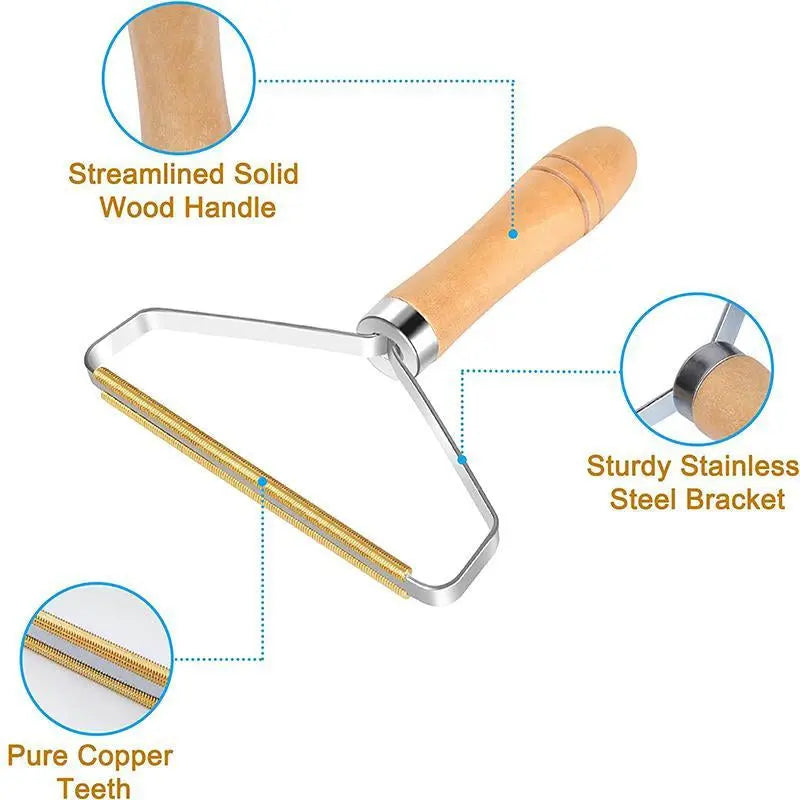 Reusable Pet Hair Remover: Wooden Handle Lint Tool Excel Pets