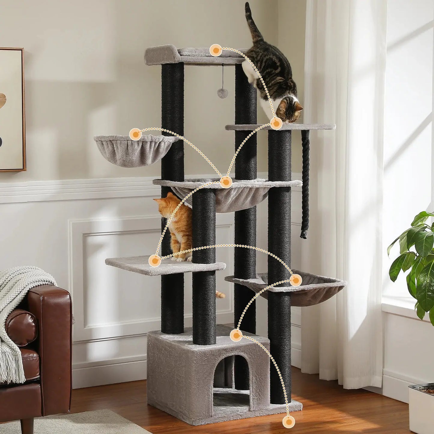 Big Cat Tree for Large Cats Robust Cat Tower with Several Levels Cat House Climbing Tree with Hammock 11 Sisal Posts Large Perch Excel Pets