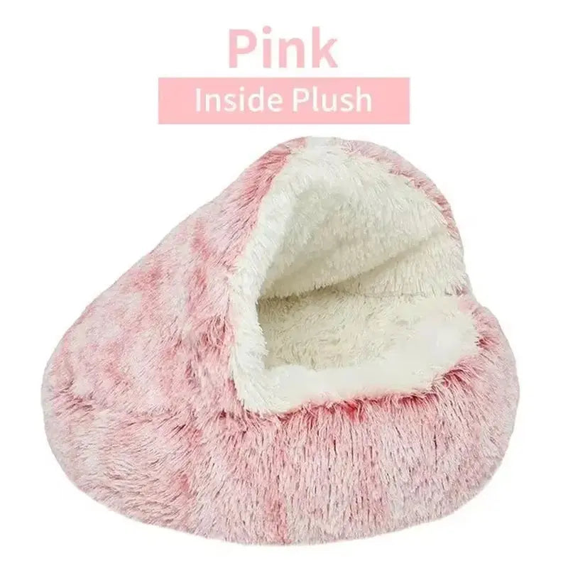 Plush Hooded Pet Bed round Fluffy Soft Cat Bed Pet Cushion Warm Cat Dog 2 in 1 Sleeping Nest Cave for Small Dogs Excel Pets