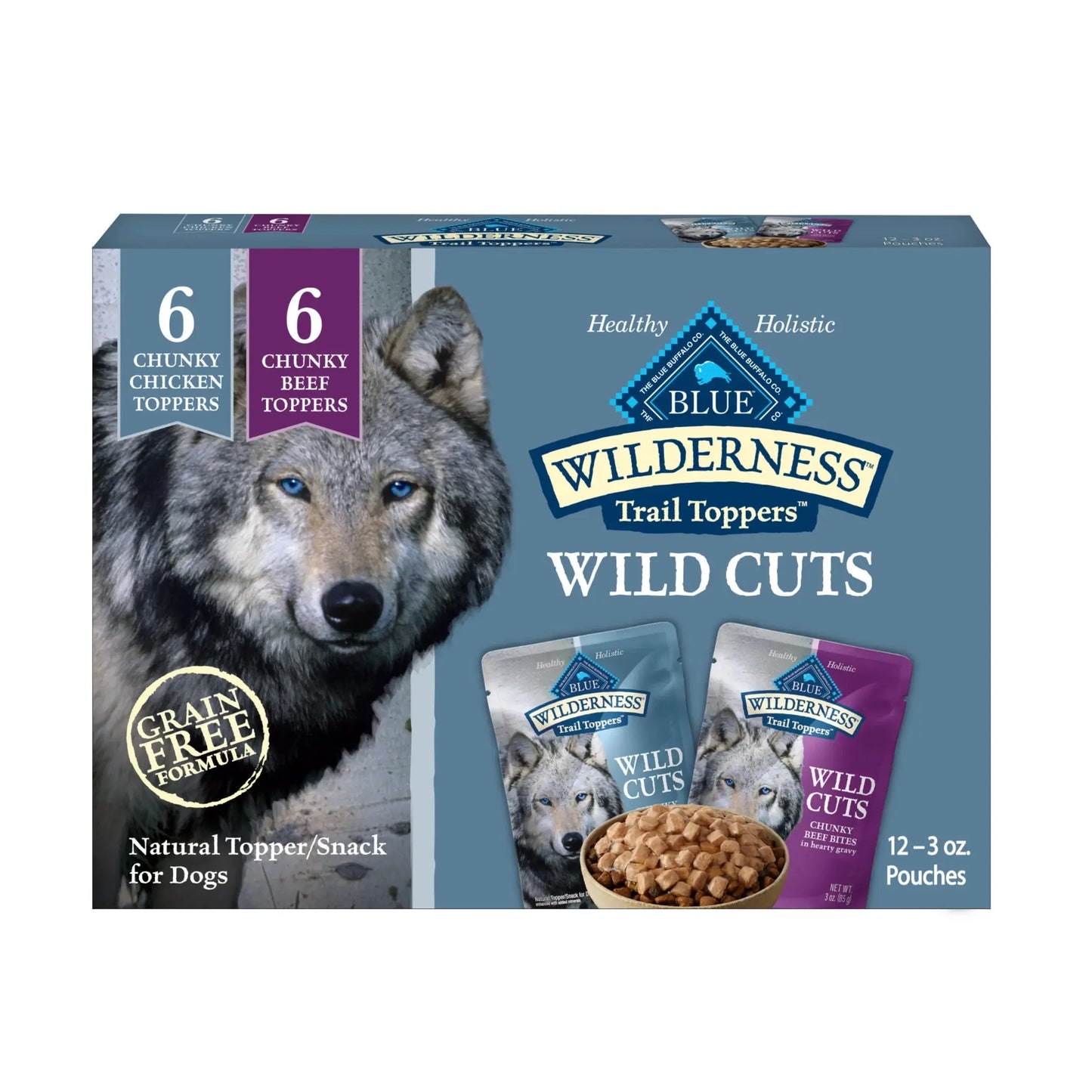 (4 Pack) Blue Buffalo Wilderness Wild Cuts Wet Dog Food Toppers, Chicken & Beef, 3-Oz. (12 Count) Blue Buffalo