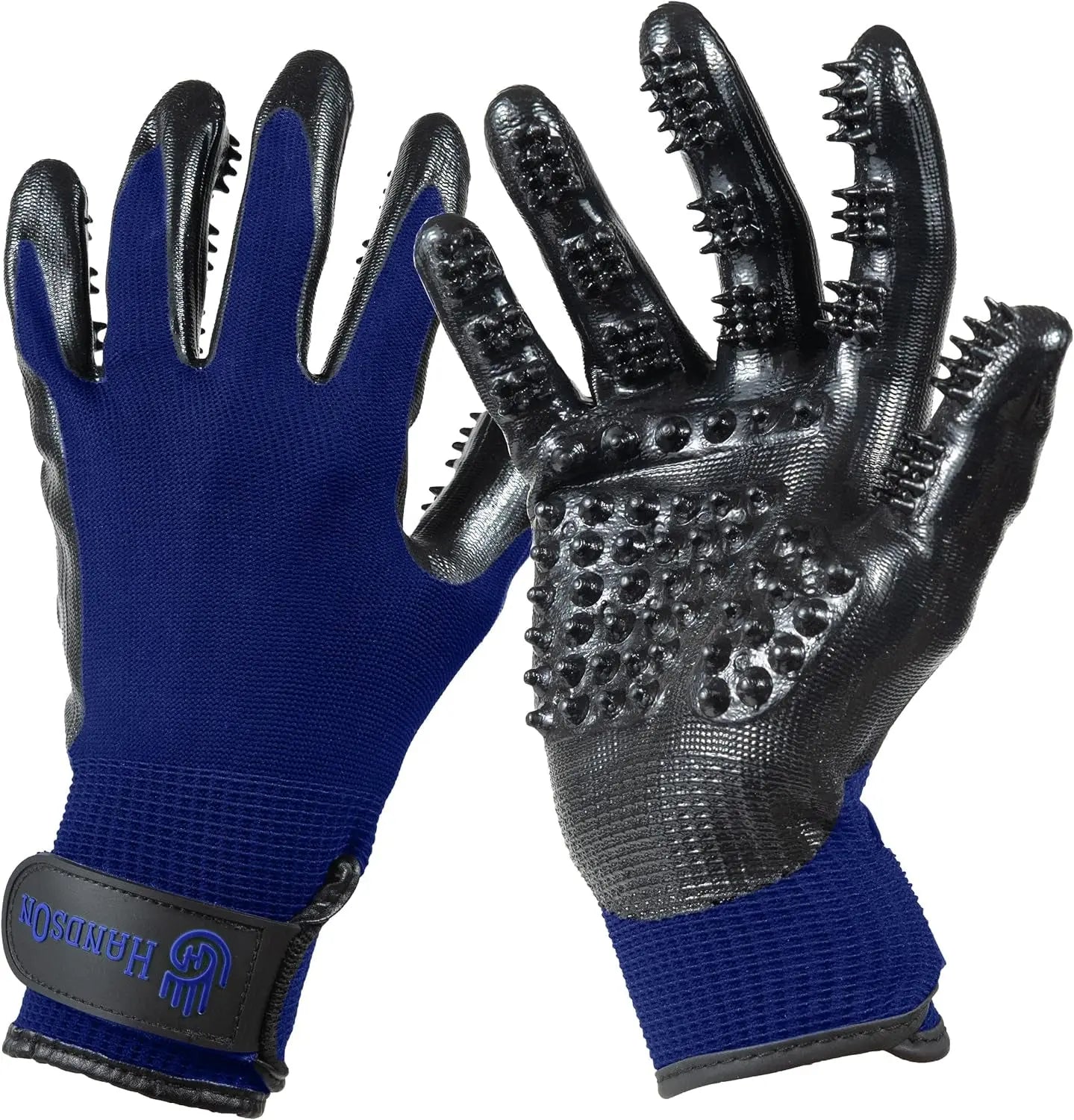 H HANDSON Pet Grooming Gloves - Patented #1 Ranked, Award Winning Shedding, Bathing, & Hair Remover Gloves - Gentle Brush for Cats, Dogs, and Horses (Grey, Large) HANDS ON EQUINE LLC