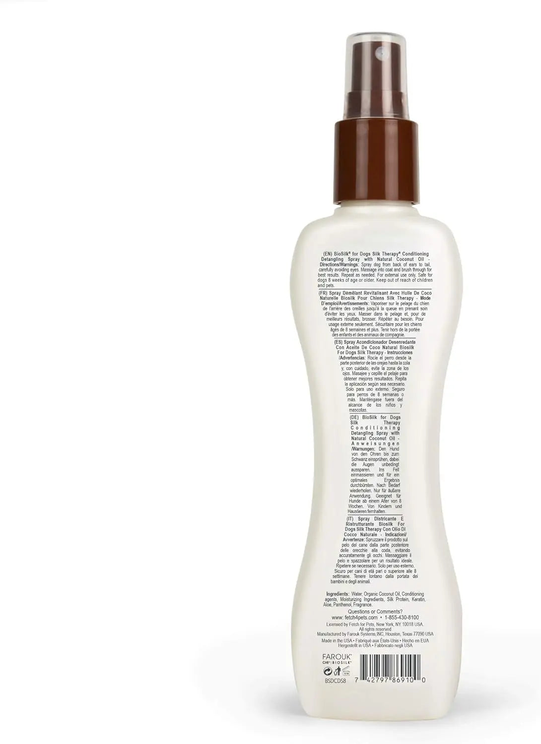 Transform Your Dog's Coat with BioSilk Silk Therapy Conditioning Detangling Spray - Natural Coconut Oil for Silky Smooth Fur, 7 Fl Oz Fetch for Pets