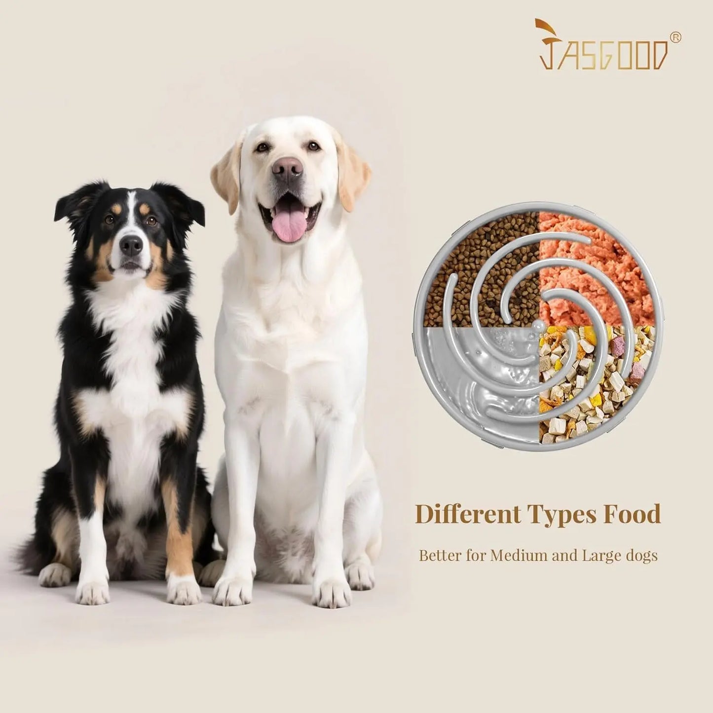 JASGOOD Anti-Gulping Slow Feeder Dog Bowl - Promote Healthy Eating Habits for Large and Medium Breeds with Unique Spiral Maze Design JASGOOD