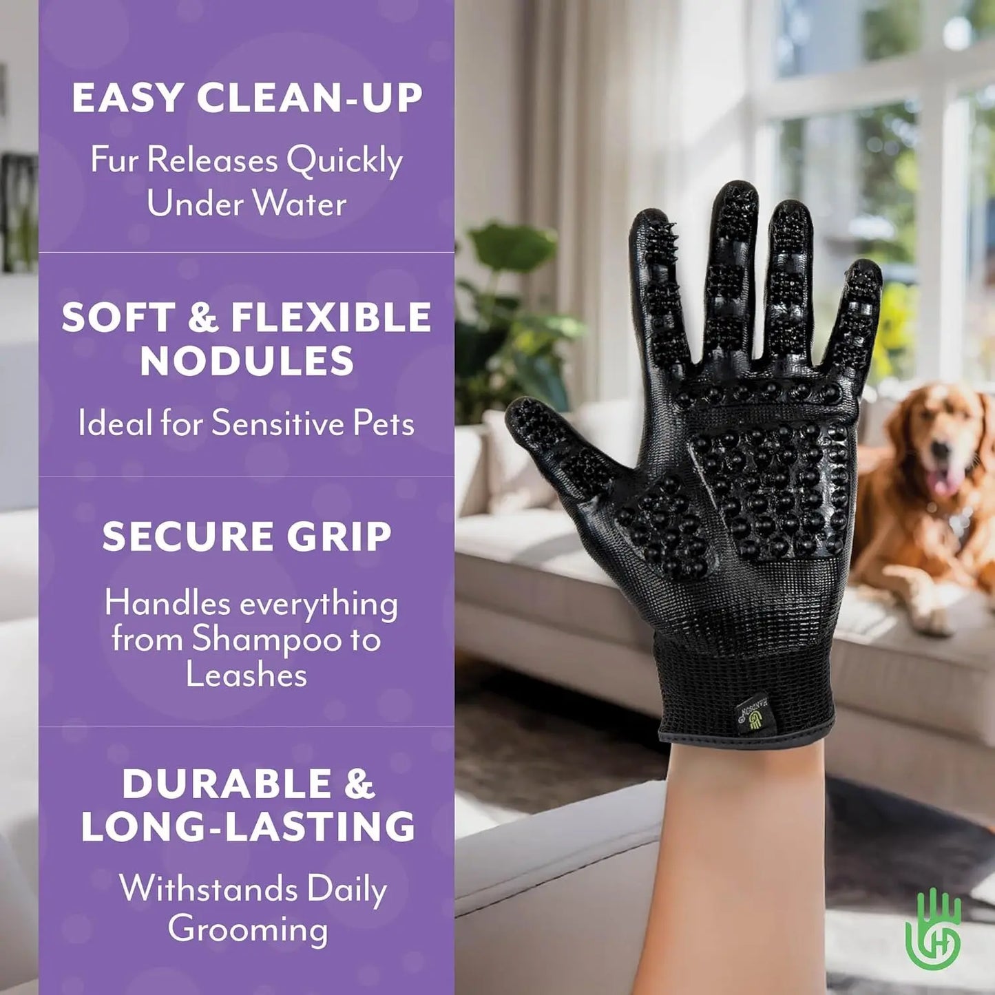H HANDSON Pet Grooming Gloves - Patented #1 Ranked, Award Winning Shedding, Bathing, & Hair Remover Gloves - Gentle Brush for Cats, Dogs, and Horses (Grey, Large) HANDS ON EQUINE LLC