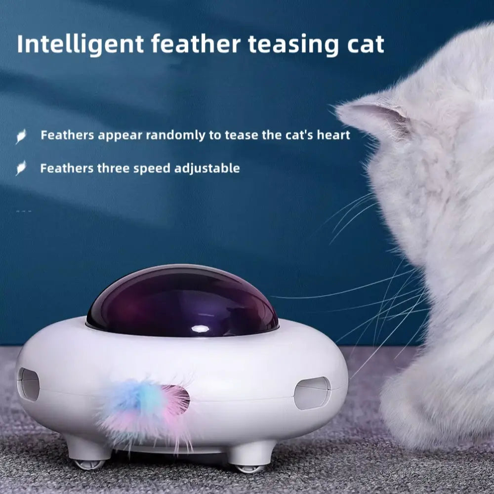 WhirlPlay UFO Teaser – Smart USB-Powered Feather Toy for Endless Cat Fun Excel Pets