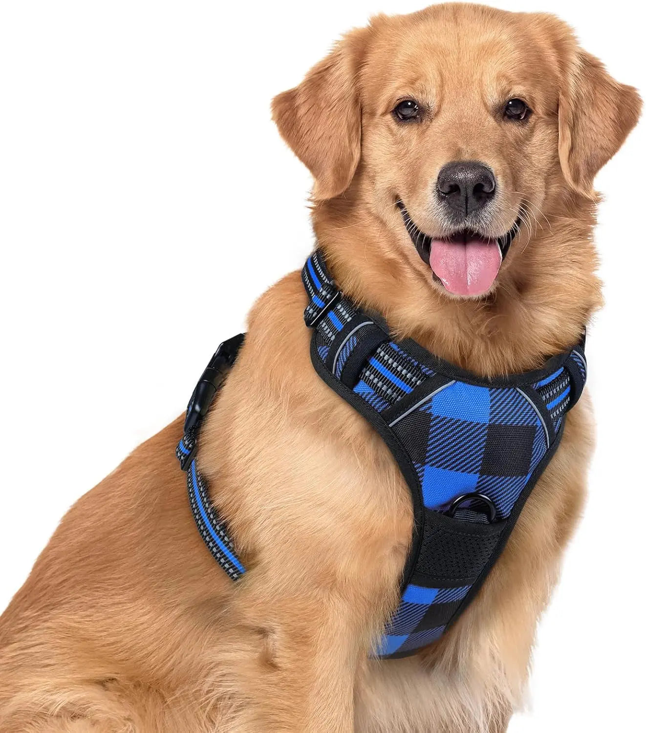 GLOBEGOU CO.,LTD Rabbitgoo Large Dog Harness No Pull Adjustable Soft Padded Vest Reflective Oxford Material Red Plaid Dual Leash Clips - Animals & Pet Supplies > Pet Supplies > Pet Collars & Harnesses Dog