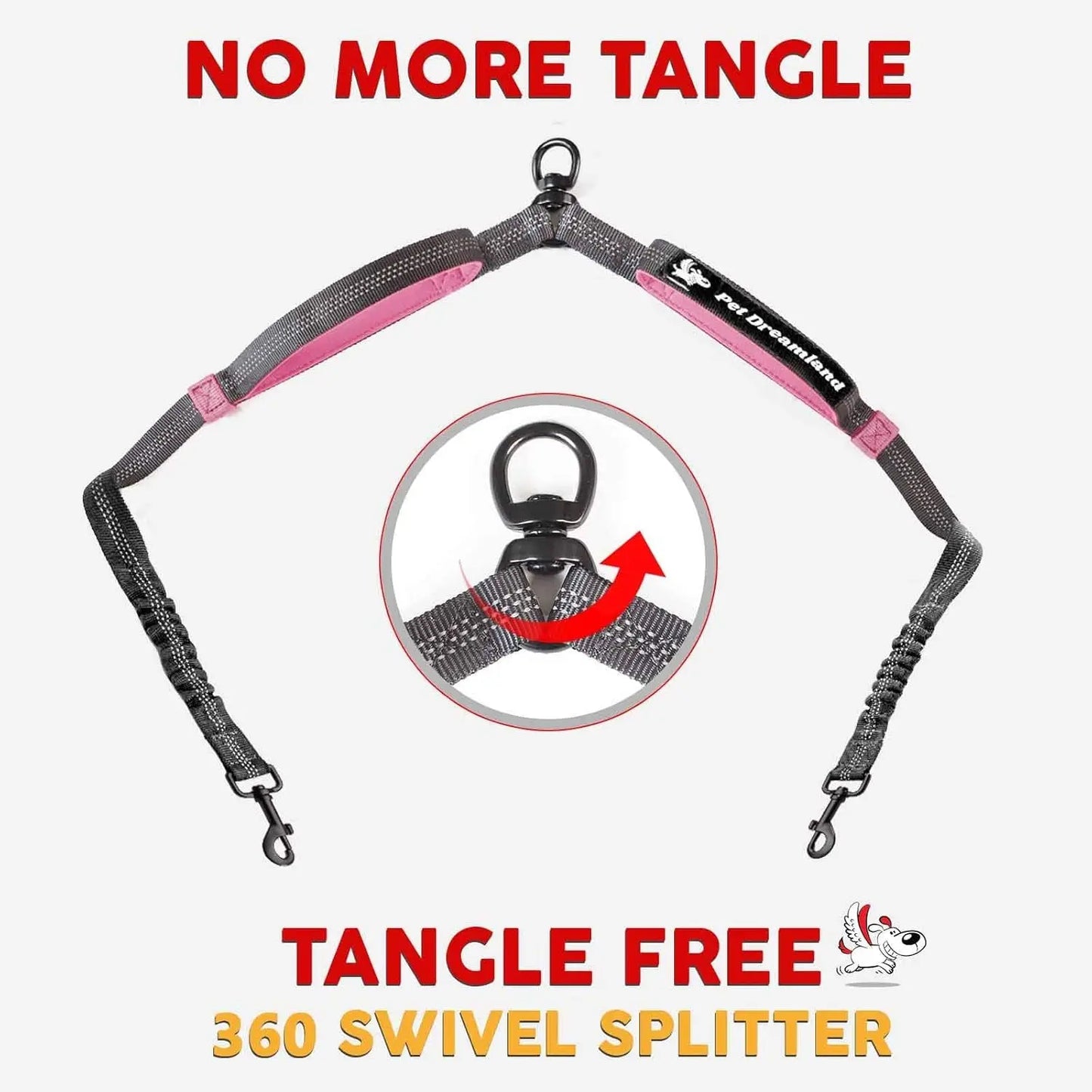 Unleash the Fun: Pet Dreamland's Hands-Free Double Dog Leash for Your Dynamic Duo (Dark Grey & Pink) – Perfect for Jogs, Walks, and Shenanigans! Pet Dreamland