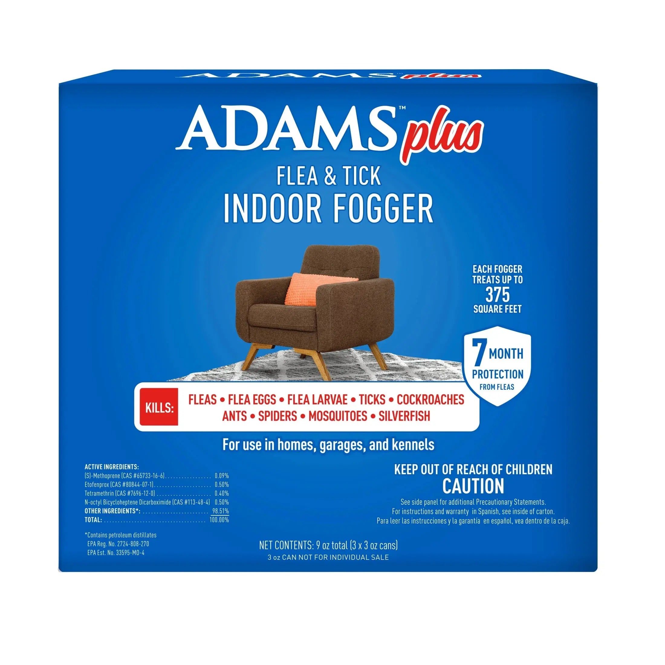 Adama Adams Plus Flea and Tick Indoor Fogger 3 Ounce Pack for Comprehensive Pest Control and Quick Room Coverage - Home & Garden > Household Supplies > Pest Control > Pesticides > Miticides cat