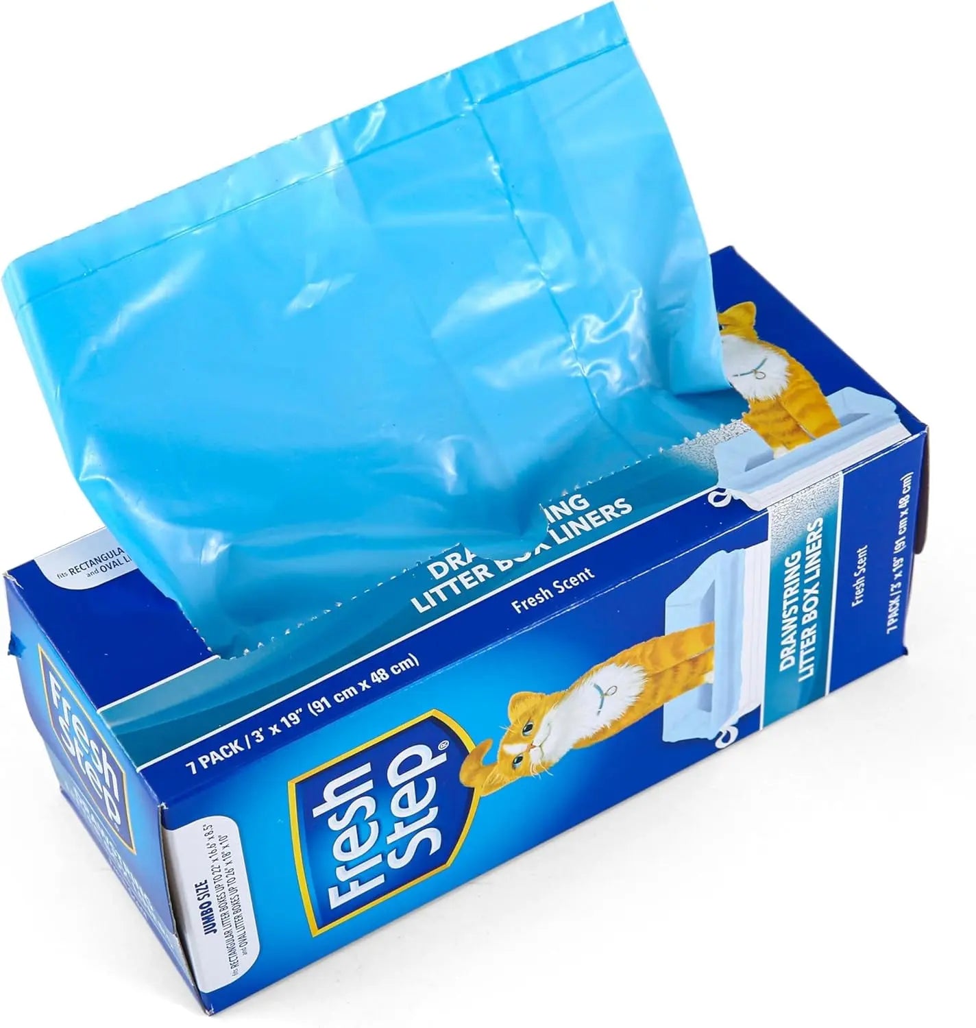 Fresh Step Drawstring Cat Litter Box Liners, Fresh Scent, Size Large,2.5"X17" - 7 Count | Kitty Litter Bags, Cat Litter Liners for All Cats to Keep Your Home Clean Fetch for Pets