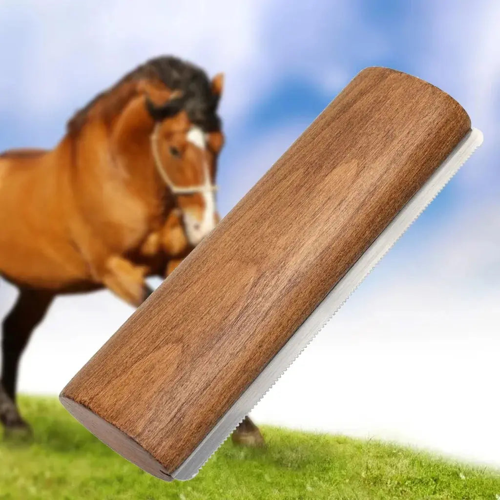Ergonomic Wooden Handle Horse Shedding Brush - Effective Pet Hair Removal Tool for Horses and More HPDDIN