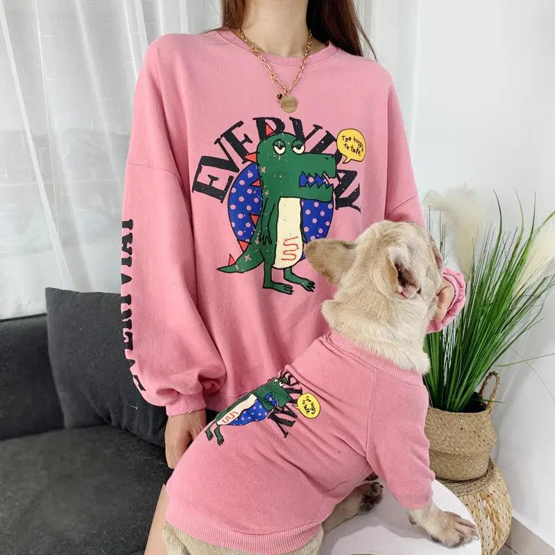 Panda Love Matching Pet and Parent pink dinosaur print sweatshirts set