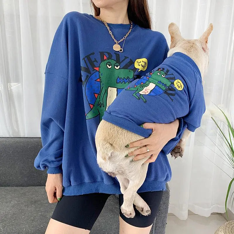 Panda Love Matching Pet and Parent blue casual outfits with cartoon design
