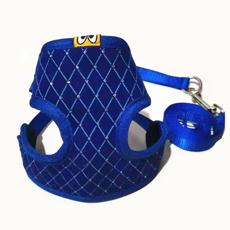 Blue breathable nylon Pet Comfort Harness for small and medium dogs and cats with leash