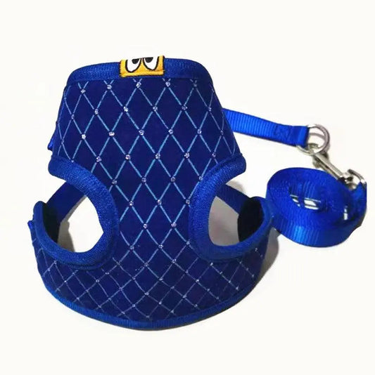 Blue breathable nylon Pet Comfort Harness for small and medium dogs and cats with leash