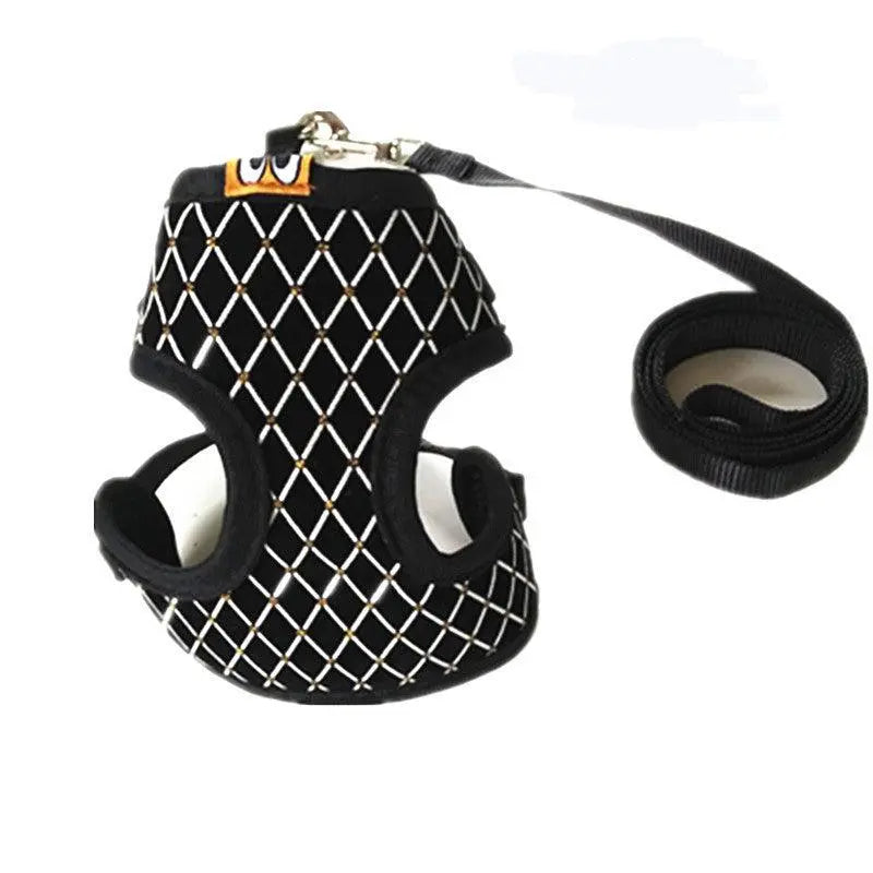 Black breathable nylon Pet Comfort Harness with leash for small and medium dogs and cats