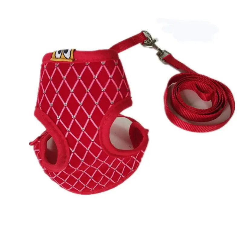 Red breathable nylon pet comfort harness with leash for small and medium dogs and cats