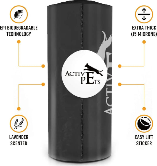 Active Pets Eco Friendly Dog Waste Bag Dispenser With Leash Strap 60 Biodegradable Bags For Easy Pet Clean Up Fits Any Leash - Animals & Pet Supplies > Pet Supplies > Pet Waste Bags Dog