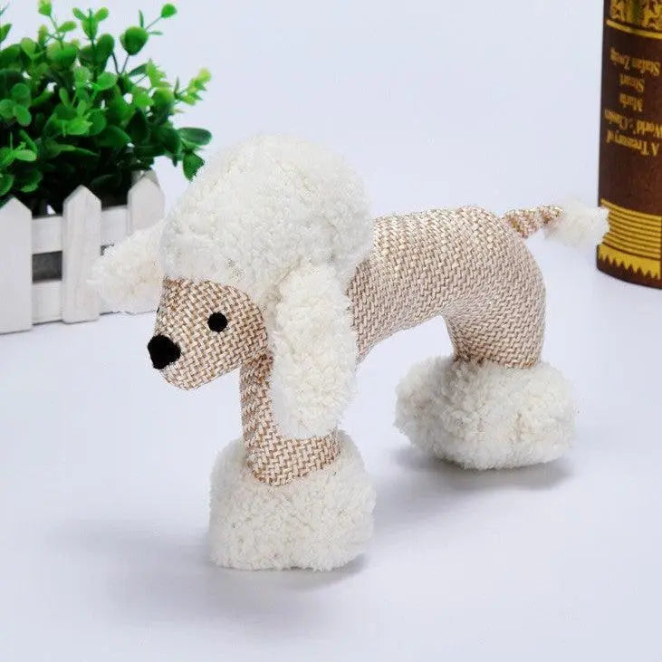 Whistle Pals plush dog toy shaped like a poodle with built-in whistle for interactive biting fun