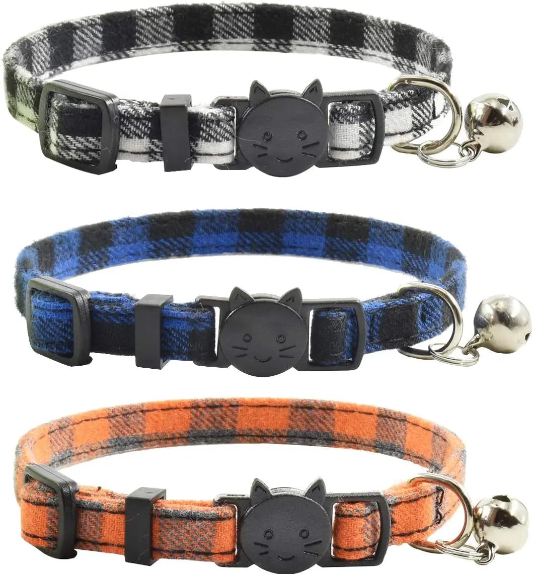Durable Breakaway Cat Collars with Bell - Set of 3 Adjustable Safety Collars for Kittens and Puppies (7.5-11 inches, Green, Cyan, Black) xpangle