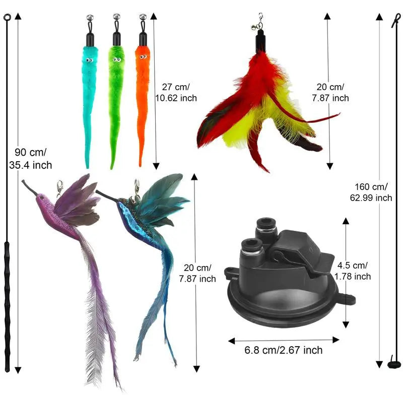 2 Wands with Base & 6 Feather Interactive Cat Toy Set Excel Pets