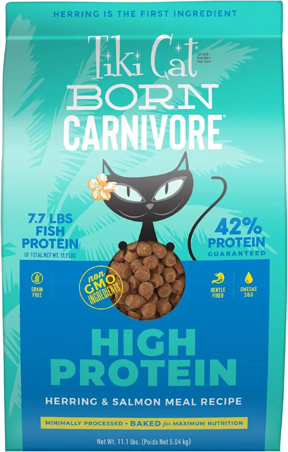 Tiki Cat Born Carnivore High Protein Dry Cat Food, Herring & Salmon Meal, 11.1 Lbs. Bag Excel Pets