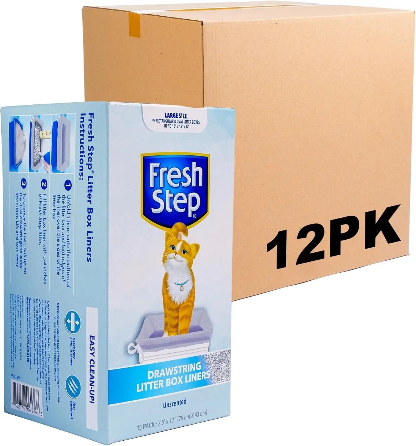 Fresh Step Drawstring Cat Litter Box Liners, Fresh Scent, Size Large,2.5"X17" - 7 Count | Kitty Litter Bags, Cat Litter Liners for All Cats to Keep Your Home Clean Fetch for Pets